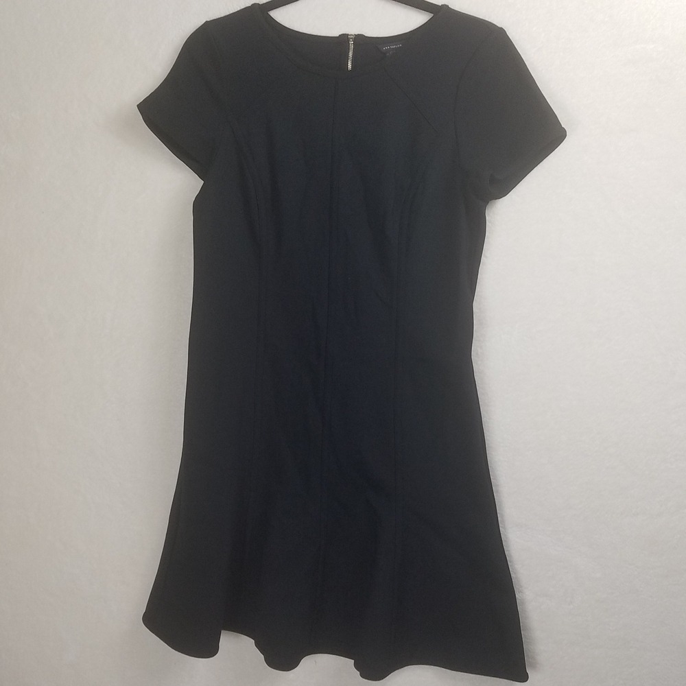 Ann Taylor Fit Flare Dress Womens 8 Black Excellent Mesh Shoulder Ponte Knit